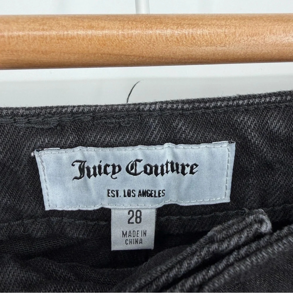Juicy Couture Black Wash Sparkly Fringe Straight‎ Leg Jeans Size 28 Y2K